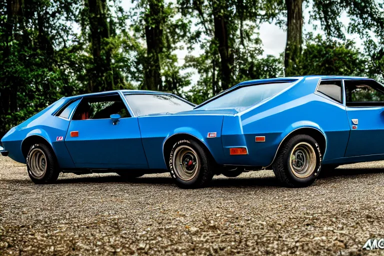 Prompt: 1974 AMC AMX/3 wagon estate, XF IQ4, 150MP, 50mm, F1.4, ISO 200, 1/160s, natural light, Adobe Photoshop, Adobe Lightroom, photolab, Affinity Photo, PhotoDirector 365