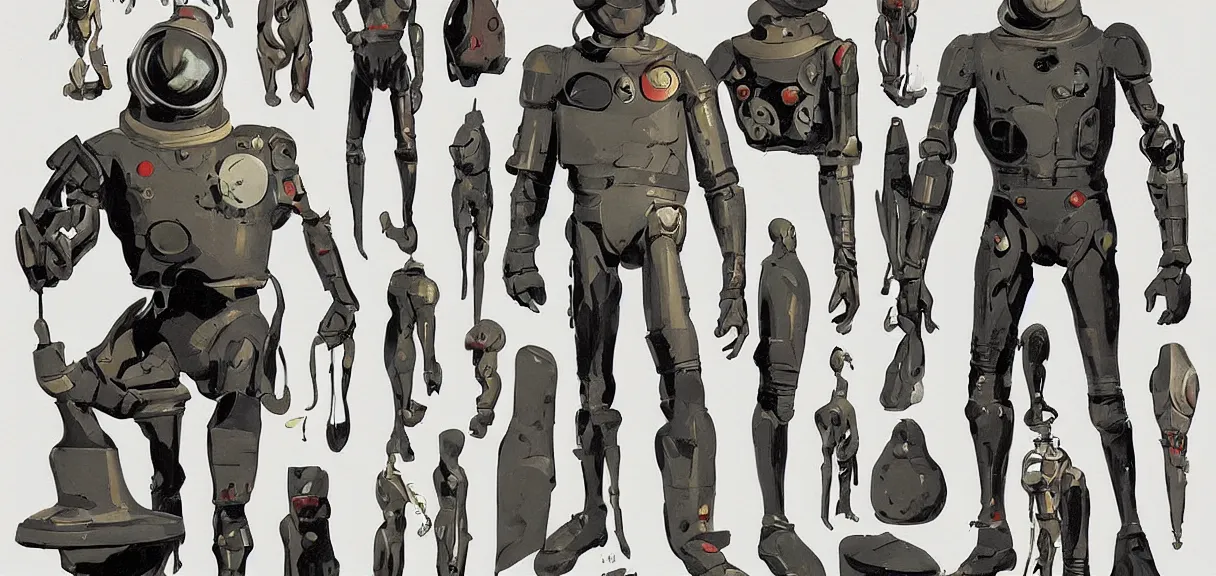 Image similar to male, full body, space suit with a modern helmet, large shoulders, short torso, long thin legs, tiny feet, character sheet, science fiction, very stylized character design, digital painting, by mike mignola, by alex maleev, jean giraud, painted by leyendecker