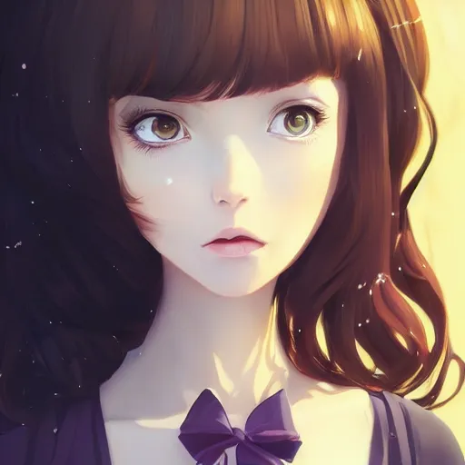 Image similar to portrait of brunette girl wearing maid uniform by ilya kuvshinov and anna dittmann and studio ghibli and wlop and rossdraws, digital art, trending on artstation, anime arts, featured on pixiv, purple lighting, hd, 8 k, highly detailed, good lighting, beautiful, epic, masterpiece, nazi chiq