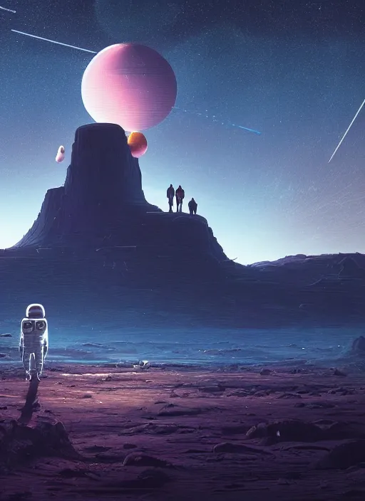 Prompt: a lonely astronaut overlooking at an amazing alien landscape with stars, digital art, breathtaking, light particles, extremely detailed, establishing shot, hyperrealistic, dynamic lighting, particles, unreal engine, simon stålenhag, rendered by Beeple, Makoto Shinkai, syd meade, simon stålenhag, Ruan Jia, Kentaro Miura, environment concept, trending on artstation, octane render, 4K UHD image