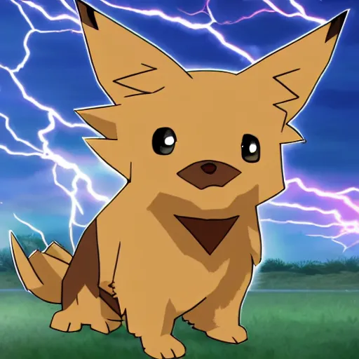 Image similar to Norfolk terrier pokemon, lightning type, animated, anime, cartoon