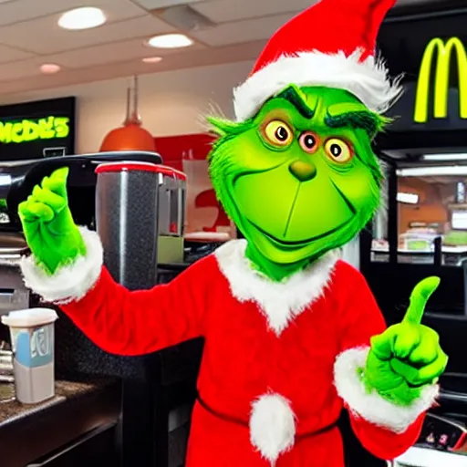 Prompt: the grinch working at mcdonalds