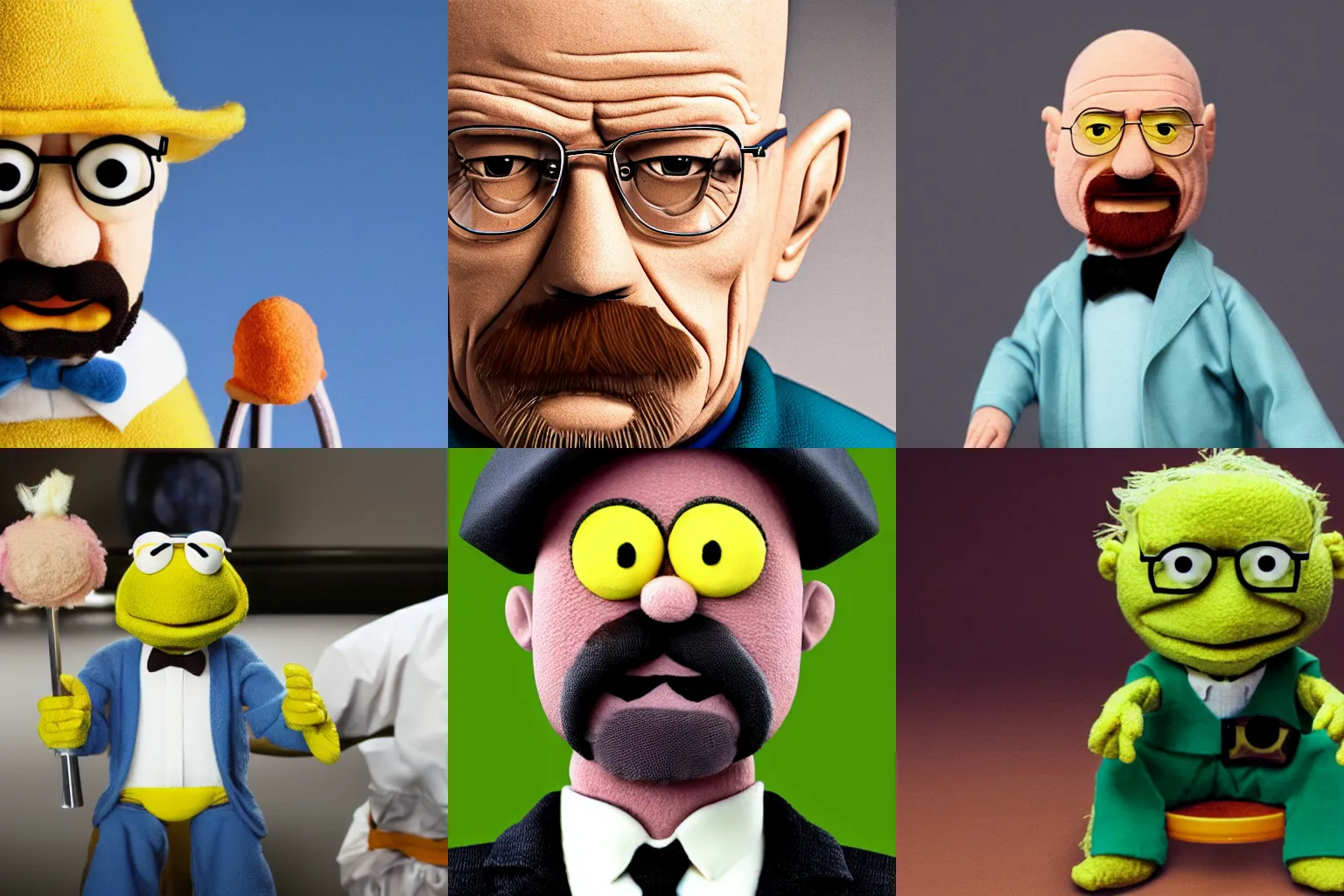 Prompt: Walter White as a muppet, 4k photograph