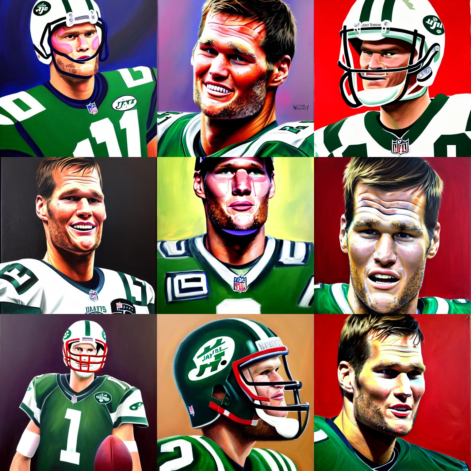 Prompt: facial portrait, new york jets quarterback tom brady, oil on canvas by william sydney mount, trending on artstation