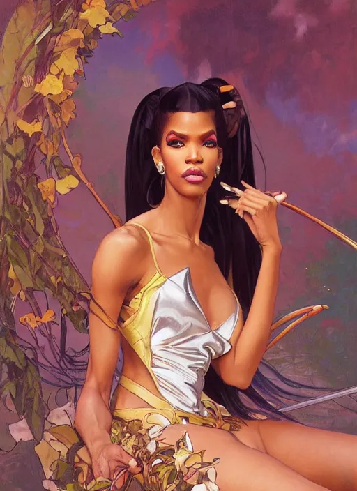 Image similar to naomi smalls, drag queen, painting by artgerm and greg rutkowski and alphonse mucha