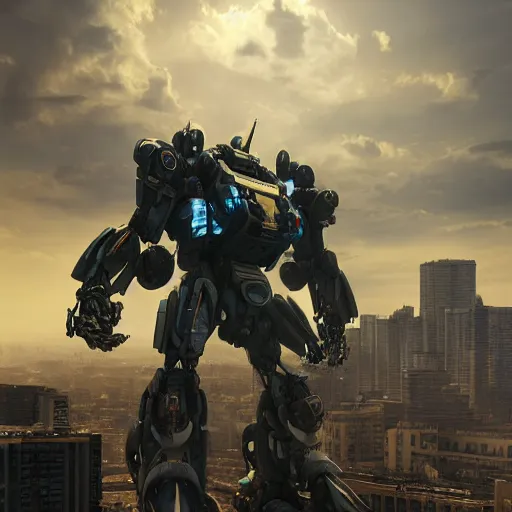 Prompt: a beautiful hyperrealistic ultradetailed 3D render of a gigantic mecha standing over the city, by brian sum and stephen martiniere and Antonio Manzanedo. mech, dragon, unreal engine, octane render, PBR, 3D, brilliantly colored, intricate, wide angle, volumetric lighting, polished, path tracing