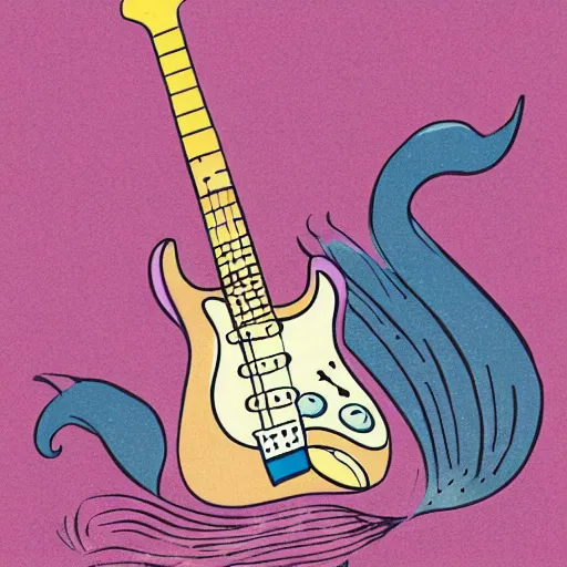 Image similar to illustration of a mermaid playing an stratocaster electric guitar, by Bill Watterson