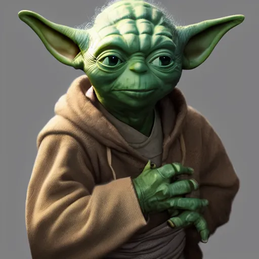 Image similar to yoda ready to fight, au naturel, hyper detailed, digital art, trending in artstation, cinematic lighting, studio quality, smooth render, unreal engine 5 rendered, octane rendered, art style by klimt and nixeu and ian sprigger and wlop and krenz cushart