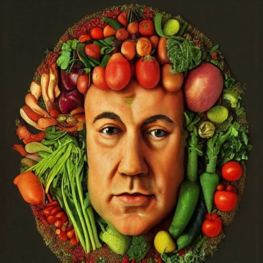 Prompt: portrait of benjamin netanyahu face made of vegetables fruits flowers, by giuseppe arcimboldo