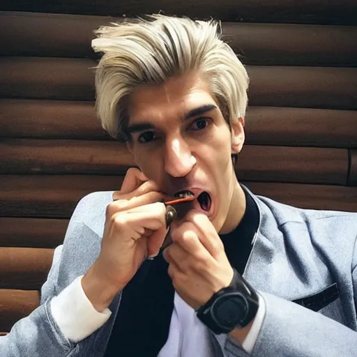 Image similar to a photo of xqc with a cigar on his mouth