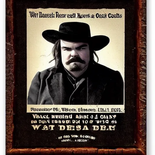 Prompt: jack black old west wanted poster, old vintage photo, 8 k