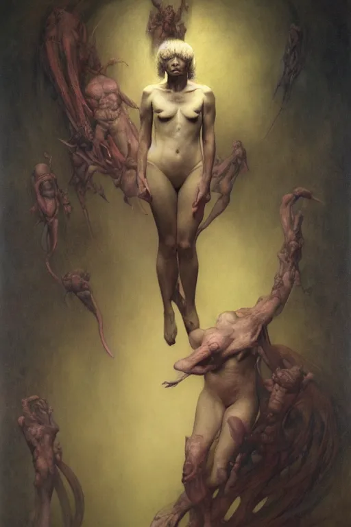 Image similar to portrait of yourself in the style of wayne barlowe, gustav moreau, goward, bussiere, roberto ferri, santiago caruso, luis ricardo falero, austin osman spare