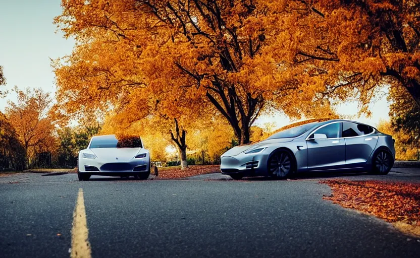 Image similar to new tesla model s on an autumn street by unsplash