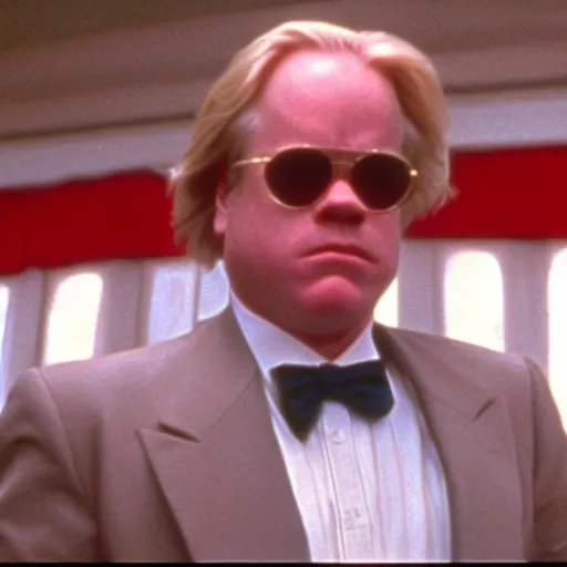 Image similar to philip seymour hoffman is donald trump, forest gump ( 1 9 9 2 ), cinematic shot