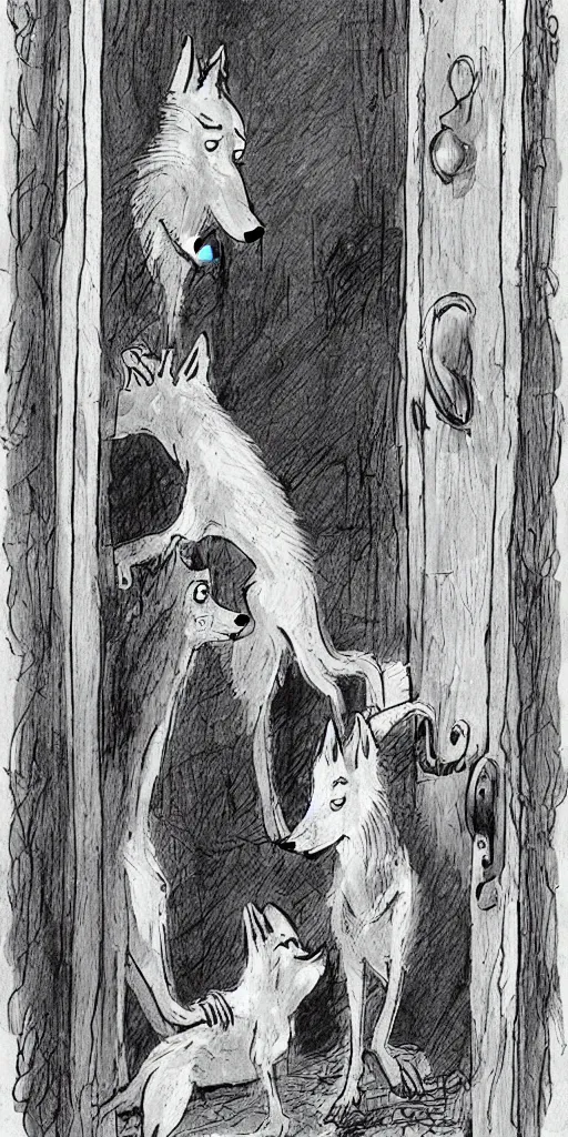 Image similar to wolves at the door by Quentin Blake