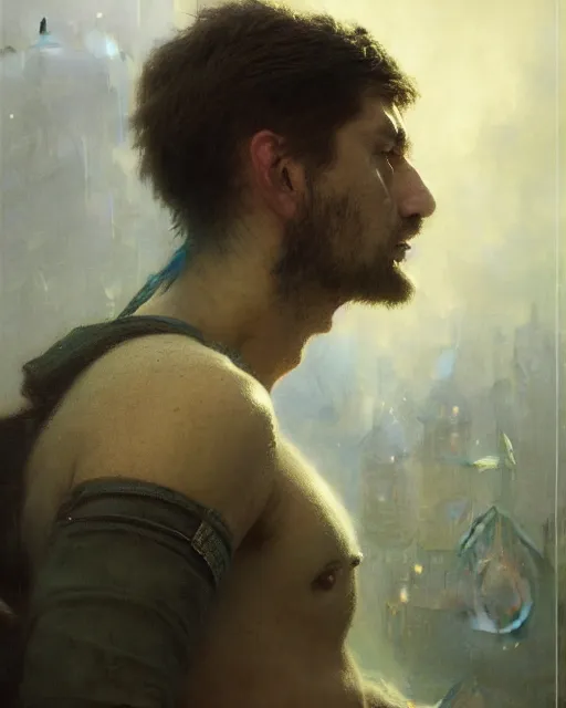 Image similar to a half body portrait of geek, high detail, cleary see face, by gaston bussiere, bussiere rutkowski andreas rocha, bayard wu, greg rutkowski, odd nerdrum, maxim verehin, dan dos santos, masterpiece, sharp focus, cinematic lightning