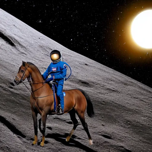 Image similar to photograph of an astronaut riding a horse on an asteroid, with a moon and a galaxy in the background