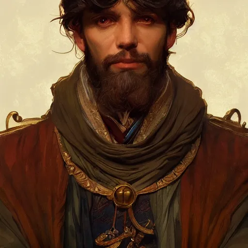 Prompt: georgian nobleman, portrait, D&D, fantasy, highly detailed, digital painting, artstation, concept art, sharp focus, illustration, art by artgerm and greg rutkowski and alphonse mucha