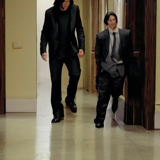 Prompt: keanu Reeves fall in the backrooms