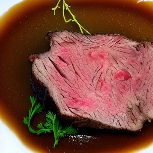 Image similar to chuck roast norris, food photo of chuck norris face on chuck roast