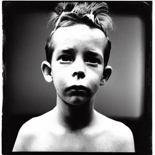 Prompt: photo of Carl 'Alfalfa' Switzer by Diane Arbus, black and white, high contrast, Rolleiflex, 55mm f/4 lens