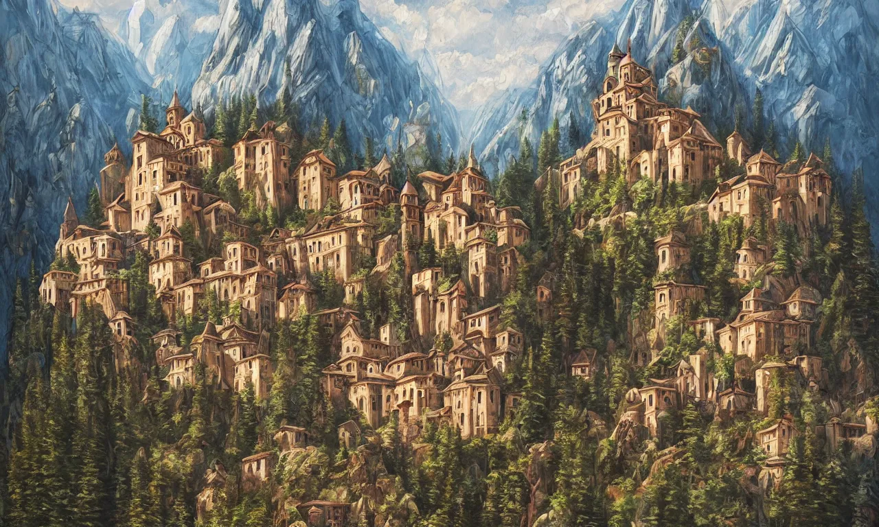 Prompt: a beautiful painting of a monastery engraved in a mountain, art by Randy Vargas, trending on Artstation