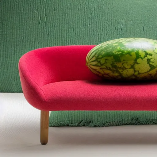 Prompt: a couch with the texture of a ( green ) watermelon, watermelon shell, couch, sofa