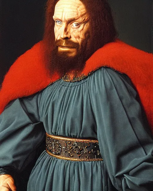 Prompt: a portrait of macho man randy savage painted by jan van eyck, oil painting, highly detailed