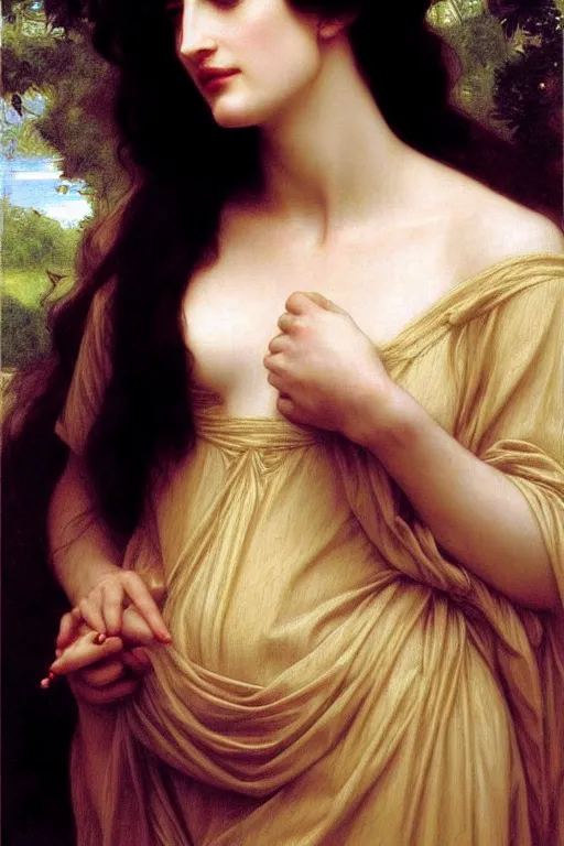 Image similar to eva green angeline jolie gessica chastain,, painting by rossetti bouguereau, detailed art, artstation