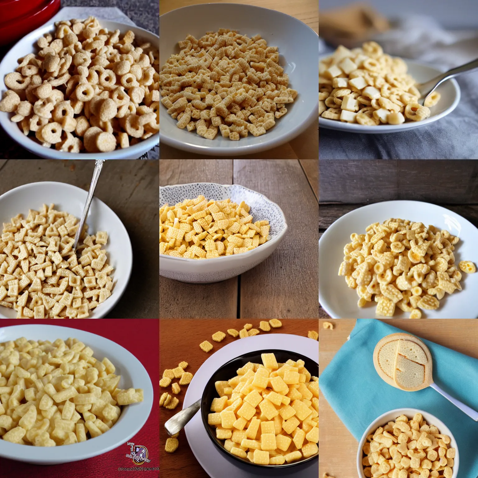Prompt: Swiss cheese cereal, extra cheesy