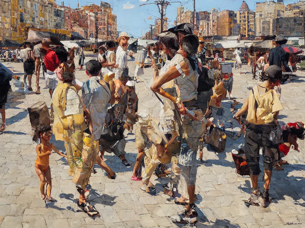 Image similar to street usa, heatwave, Denis sarazhin, oil on canvas