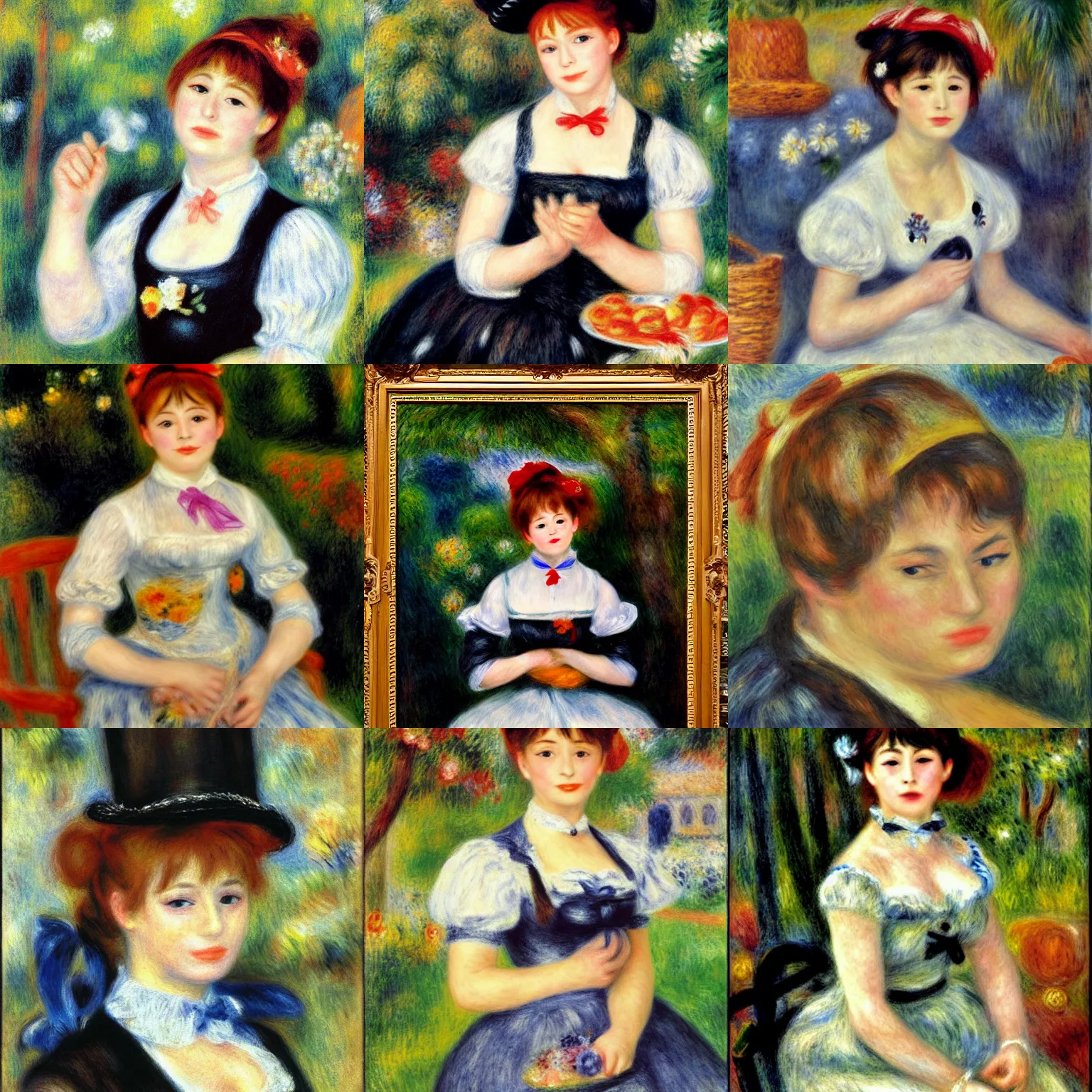 Prompt: neco-arc as a maid in the style of Pierre-Auguste Renoir, highly detailed features