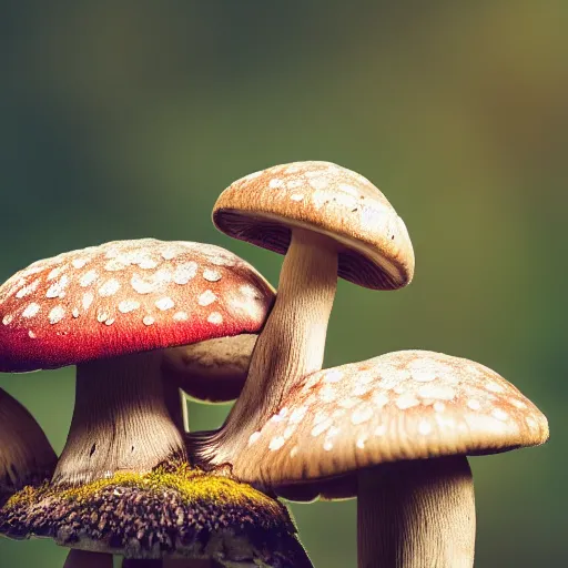 Prompt: macro photo with a mushroom character with cute eyes, very close to real nature, natural colors and natural surroundings, painted patterns and coloring on mushrooms, 8K, highly detailed