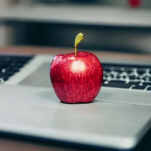 Prompt: an apple with real teeth in a studio