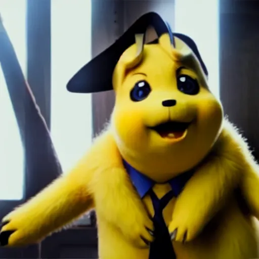 Image similar to a film still of adolf hitler in detective pikachu