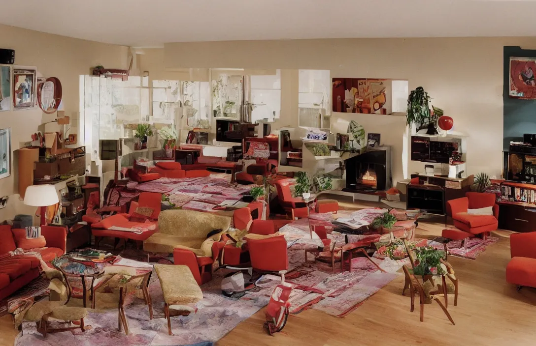 Prompt: inside of a 1970s living room