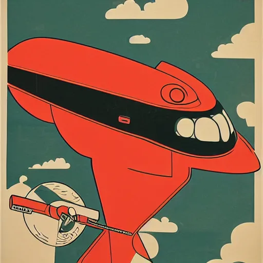 Prompt: bauhaus print poster of the futurama spaceship, planet express, old bessie