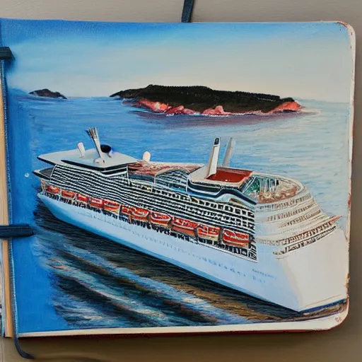 Image similar to a cruise ship bridge that has turned into a base and features a sketchbook, oil painting