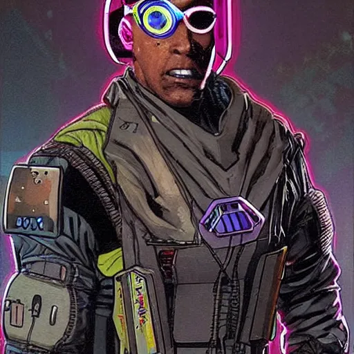 Image similar to Gregory. Apex legends cyberpunk wrestler. Concept art by James Gurney and Mœbius.