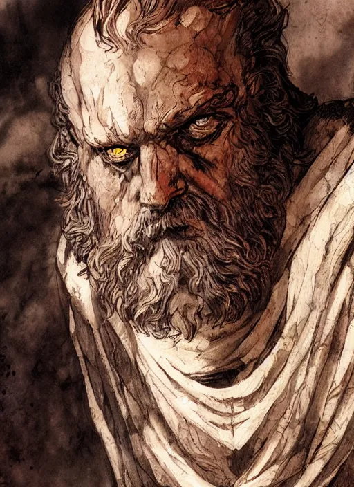 Image similar to close up concept art of an ancient greek character, by robert kirkman, by ayami kojima