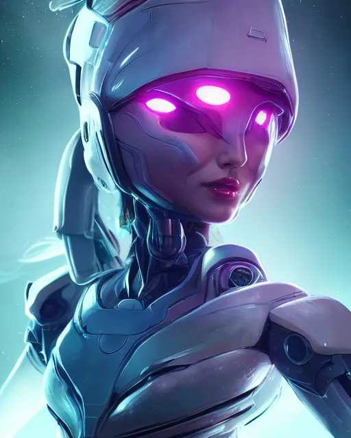 Image similar to perfect android girl on a mothership, warframe armor, beautiful face, scifi, futuristic, galaxy, nebula, raytracing, dreamy, long white hair, blue cyborg eyes, sharp focus, cinematic lighting, highly detailed, artstation, divine, by gauthier leblanc, kazuya takahashi, huifeng huang