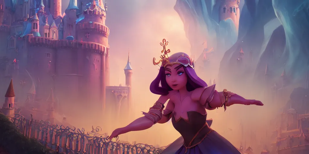 Prompt: movie poster arcane 3 d animated film about a kleptomaniac princess by riot games, wlop, loish, fortiche animation, art germ, high res render, 8 k hyperrealistic, beautiful composition, hyperdetailed, beautiful lighting, castle background, depth of field, rendered in octane, artstation, 3 d, no princess
