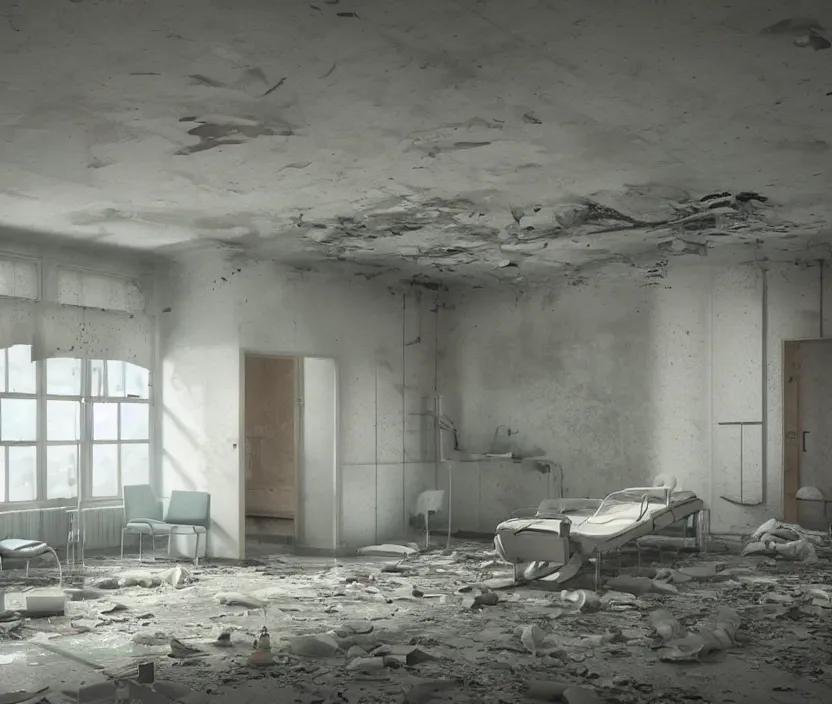 Image similar to Abandoned hospital room, octane render, artstation trending, highly detailded