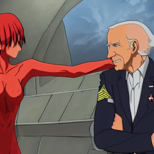 Image similar to biden giving asuka from evangelion the medal of honor, 4 k, president