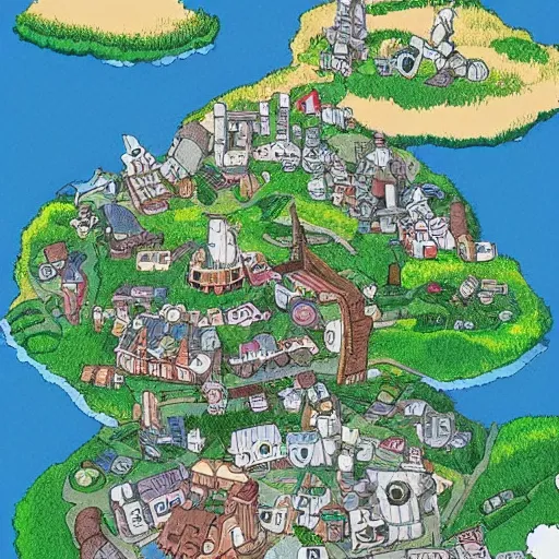 Prompt: a town designed by hayao miyazaki, studio ghibli