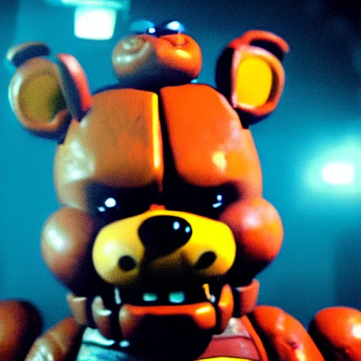 Prompt: still photo of freddy fazbear in the thing ( 1 9 8 2 ), cinematic lighting, scene, cinematic