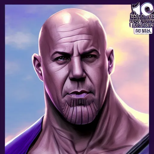 Image similar to thanos looking like vin diesel, realistic digital art, artstation, cinematic