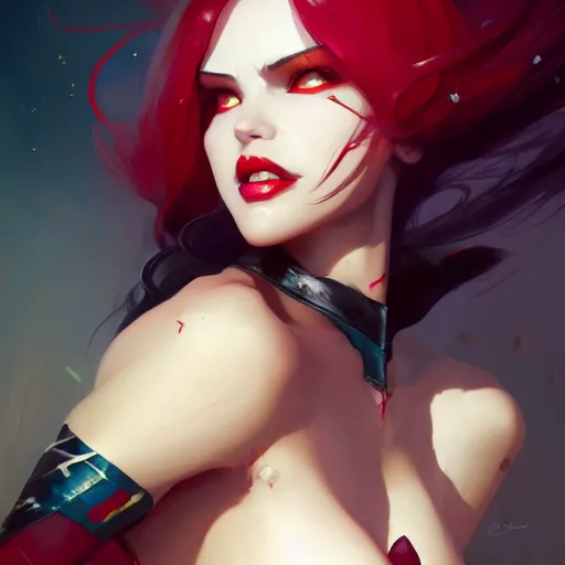 Prompt: a beautiful portrait of a beautiful vampirella, concept art by pete mohrbacher and guweiz and ilya kuvshinov, digital art, highly detailed, intricate, sharp focus, trending on artstation hq, deviantart, unreal engine 5, 4 k uhd image