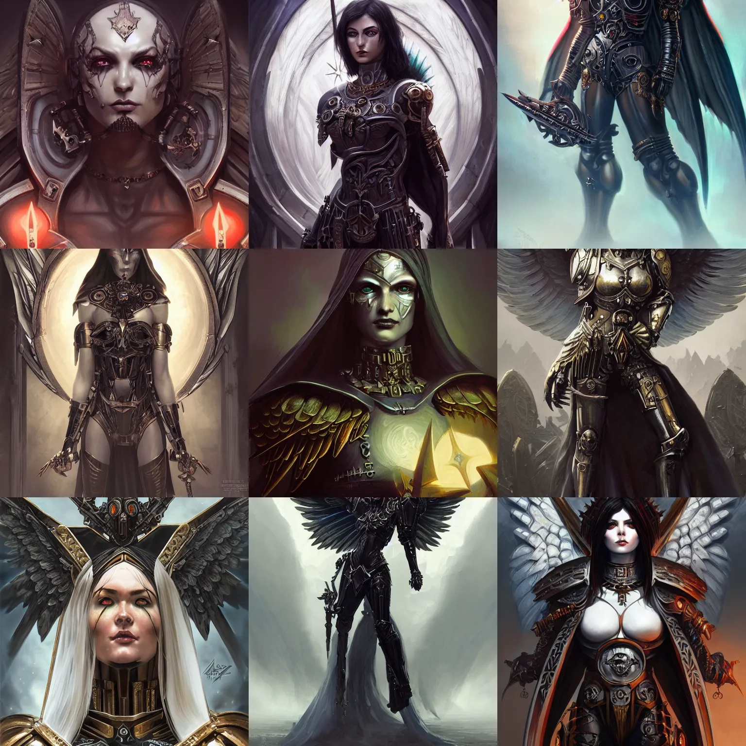 Prompt: gothic byzantine angel, cyborg, dark fantasy, warhammer 4 0 k, portrait, highly detailed, digital painting, trending on artstation, concept art, sharp focus, illustration, art by artgerm and greg rutkowski and magali villeneuve