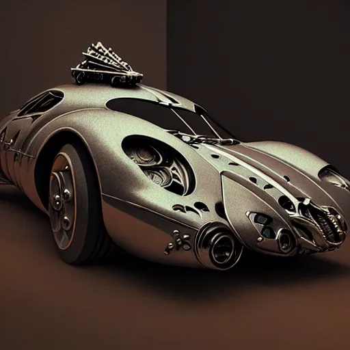 Image similar to cyborg vintage supercar slick : by michal karcz, daniel merriam, victo ngai and guillermo del toro : ornate, dynamic, particulate, intricate, elegant, highly detailed, centered, artstation, smooth, sharp focus, octane render